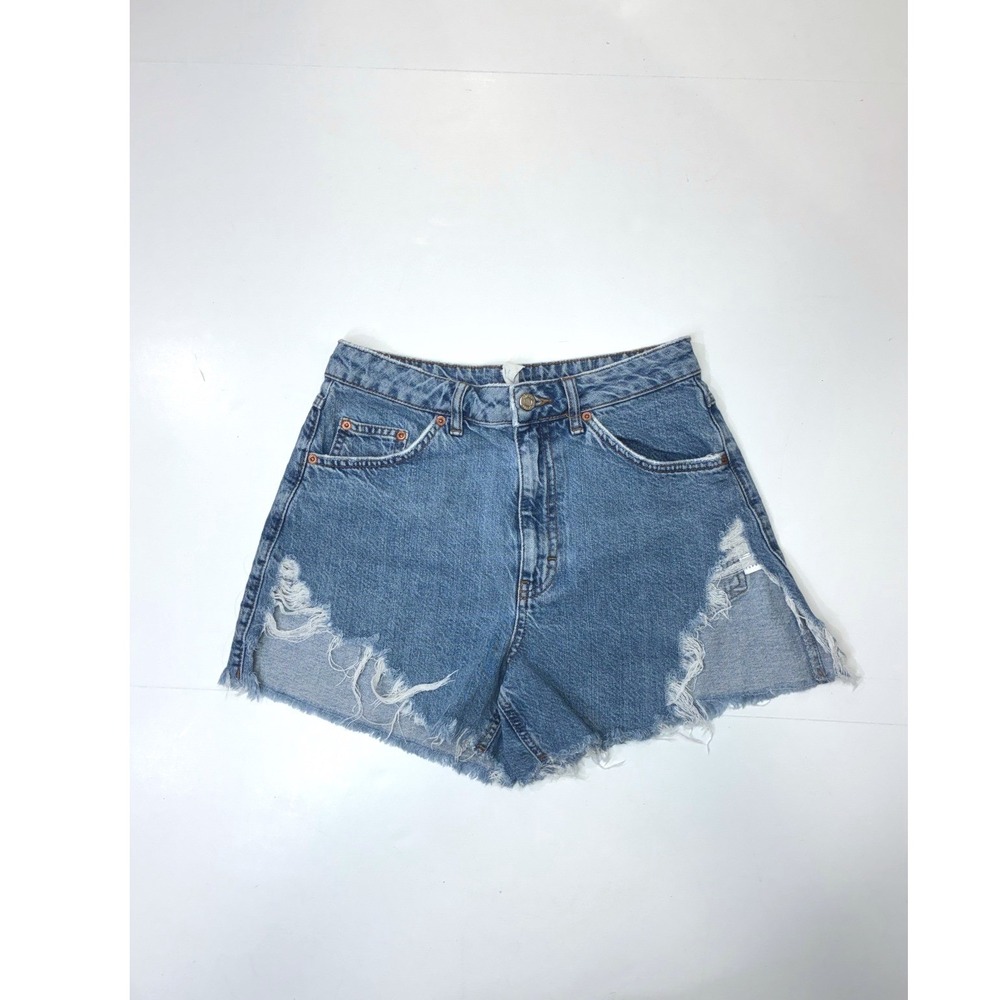 Topshop Womens High Rise Distressed Denim Shorts Blue Size US 6 UK 10 EUR 38